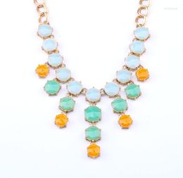 Choker Uer Colourful Round Imitation Gemstone Cluster Bohemian Necklace Gold Colour Chain Women Maxi Jewellery