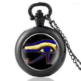 Pocket Watches Black Classic The Eye Of Horus Glass Cabochon Quartz Watch Vintage Men Women Pendant Necklace Chain Clock