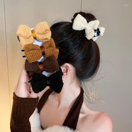 Hair Clips Winter Wool Bow Knot For Office Women Shiny Rhinestone Letter Fluffy Duck Bill Clip In Wedding Bride Accessories