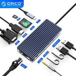 Hubs ORICO USB C HUB Type C to Multi USB 3.0 HDMICompatib PD RJ45 Carder Reader Dock Splitter for MacBook Pro Accessories Transparen