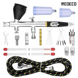 Spray Guns NEOECO NCT-SJ83RS1 Dual Action Airbrush 9cc 1/3 oz Fluid Cups Quick Remove Air Cap Nozzle Gravity Feed with Accessories 230526