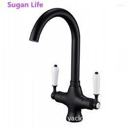 Kitchen Faucets Sugan Life Black Painted Faucet Swivel Spout Double Handle Single Hole Sink Mixer Tap Deck Mount &Cold Water F129