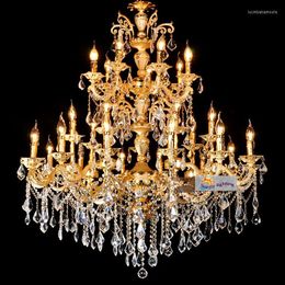 Chandeliers El Hall Large Gold Chandelier Crystal Pendants Lamps For Penthouse Foyer Big Fixtures Long Hanging Lampe