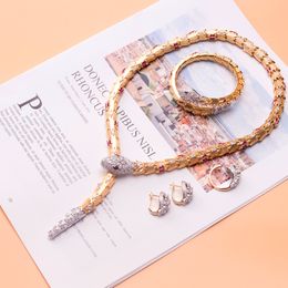 pink green gold chain diamond Pendants choker long necklaces for women Luxury link designer jewelry high quality Fashion Party Christmas Wedding gifts Birthday set
