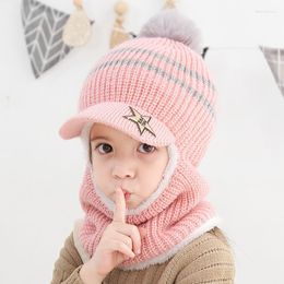 Bandanas Winter Baby Children Cute Knitted Plush Scarf Hat Two-piece Double Fleece Warmth Outdoor Windproof Kids Balaclava