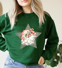 Women's Hoodies Retro Classic Santa Coloured Sweatshirts Cute ClausChristmas Pullovers Women Trendy Fashion Casual Cotton Tumblr Top