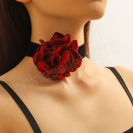 Elegant Black Velvet Red Big Flower Clavicle Chain Necklace for Women Wedding Bridal Temperament Halloween Mariage Gift