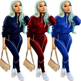 Women's Two Piece Pants Tracksuit Suit Women Fall 2023 High Neck Zipper Design Top & Wait Set