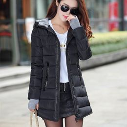 Leather Women's Autumn Winter Hooded Warm Coat Candy Color Ladies Cotton Padded Jacket Female Wadded Long Parka