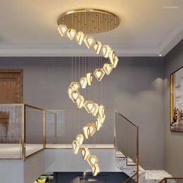 Pendant Lamps LED High-end Duplex Stair Heart Shaped Crystal Chandelier Light Luxury Villa Pick Empty Rotary LOFT Lamp