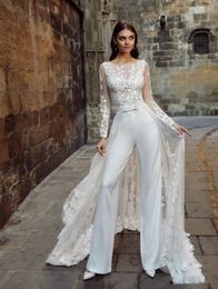 New lace and pantsuit long-sleeved gentle and sexy cool lace skirt train ceremony sense party wedding dress