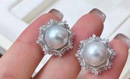 Stud Earrings RY Pure 925 Sterling Silver Round 11-12mm Fresh Water White Pearls Studs Women Fine Pearl Clasps