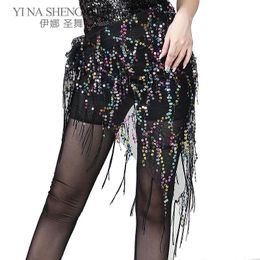 Stage Wear Style Belly Dance Sequins Tassel Hip Scarf Costumes Women Dancing Practise Belt Triangle