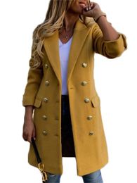 Fur Woolen Coat Women 2022 Spring New Fashion Long Yellow Black Suit Collar Blends Jacket Female Clothing Many Button