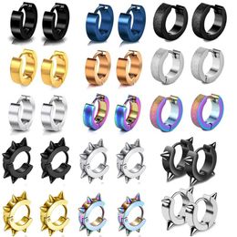 Hoop Earrings & Huggie Fashion Women Men Small Color Gold Black Blue Stainless Steel Round Smooth Circle JewelryHoop