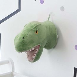 Plush Wall Stuff Ins Style Dinosaur Stuffed Animal Head Wall Decoration Head Lifelike Plush Animal Head for Baby Kids Girl Bedroom Home Decor 230526