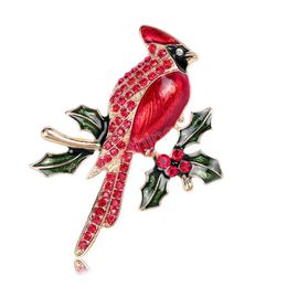 Cute Lucky Bird Brooches For Women Diamond Red Bird Brooch In Flower Party Office Pin Gifts