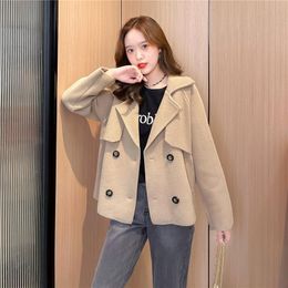 Women's Jackets Yq78966 Autumn Winter Women Short Faux Wool Coat British Style Retro Tailored Collar Office Lady Elegant Double-Breasted Out