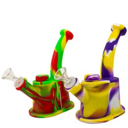 Colourful Silicone Bent Style Bong Pipes Kit Bubbler Dry Herb Tobacco Glass Funnel Bowl Waterpipe Tip Straw Spoon Portable Hookah Smoking Cigarette Holder Tube