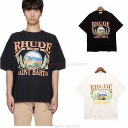 Rhdue T Shirt Summer Men Women Designer Fashion Clothing Tees Sunset Beach Comfortable Pattern Printing Couples Round Neck Loose Short 611