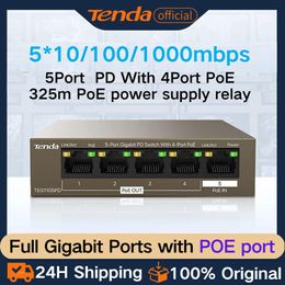 Control Tenda POE Switch 5 Ports Gigabit Network Switch PSExPD Gigabit POE Ports Work IP Surveillance Camera Smart POE Switch