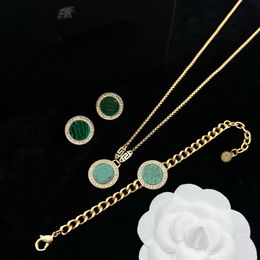 Green Enamel Signet Pendant Necklace Bracelet Earring Ear Studs Letter Banshee 18K Gold Plated Designer Jewelry Womens Mens Birthday Festive Party Gift XMS29 -02