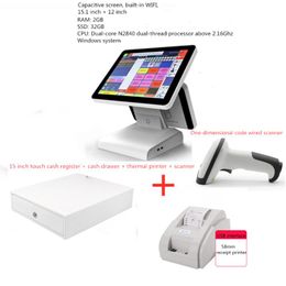 Printers Window or Android POS System Cash Register Machine 15inch WITH 58mm Thermal Receipt Printer Scanner Build in WIFI DDR2GB SSD32G
