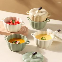 Bowls Ceramic Pumpkin Cup Steamed Egg Slow Cooker With Lid Double-Ear Bowl