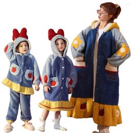 Women's Sleepwear Winter Adults Kids Pajamas Set Robes Cartoon Hooded Nightgown Flannel Night Dress Mom And Daughter Family Clothing