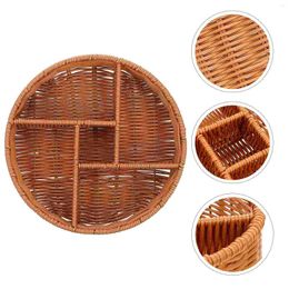 Dinnerware Sets Woven Storage Box Compartment Fruit Holder Snack Basket Afternoon Tea Tray Imitation Rattan Multi-grid