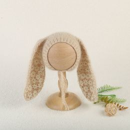 Keepsakes Soft Knitted Stretch Angora Rabbit Bonnet With Big Ears born Pography Props Jersey Crochet Fuzzy Animal Hat Po Shoot 230526