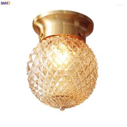 Ceiling Lights IWHD American Country Copper LED Lamp Hallway Balcony Porch Glass Ball Vintage Lampara Techo Plafondlamp