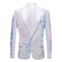 Men's Suits & Blazers Men Pure White Velvet Fantasy Color Sequins Night Club Singers Wedding Groom Prom Tuxedo Slim Fit Suit Jacket BlazerMe