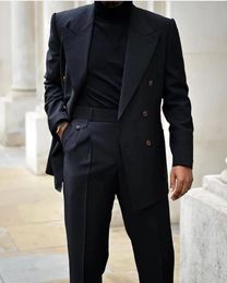 Men's Suits & Blazers Black Double-Breasted Men Costume Homme Wedding Tuxedos 2 Pcs Business Groom Prom Slim Fit Man Blazer Coat Pant Latest