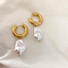 Dangle Earrings & Chandelier Peri'sBox Large Imitation Baroque Pearl Drop Earring White Circle Bohemian Statement Charm Hanging