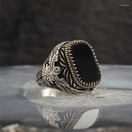 Cluster Rings Domineering Men's Ring Punk Carved Eagle Black Stone For Men Party Accessories