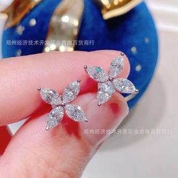 Designer Brand 925 Silver Horse Eyes Four Leaf Grass Earrings Five Diamond Flower Cluster Letter X