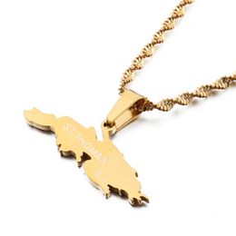 Chains Gold Silver Color Stainless Steel St. V.I. Maps Pendant Necklaces Fashion Jewelry Gift