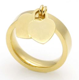 Fashion Jewellery 316L titanium ring gold-plated heart-shaped rings 2023 T letter letters double heart female for woman Fashion ring1981