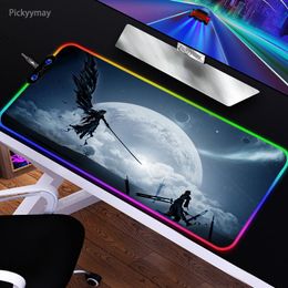 Rests RGB Final Fantasy Mousepad Anime XXL Gamer Mouse Pad XXL Keyboard Carpet Gaming Desk Play Mats Computer PC Table Mat LED Glowing