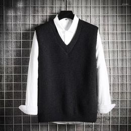 Men's Vests Knitted Wear Sweater Solid Vest Korean For Men Color Style Autumn Neck Daily Cable