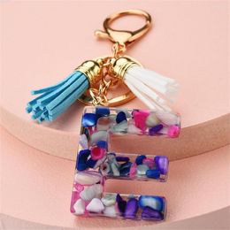 Keychains Fashion Tassel A-Z 26 Letters Purple Resin Keyring Women Handbag Pendant Cute Key Chain Charms Accessories Gift