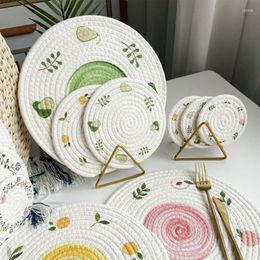 Table Mats 1pc Simple Fruit Style Printed Mat Woven Heat Insulation Dinner Household Anti Scald Round Pot Decor