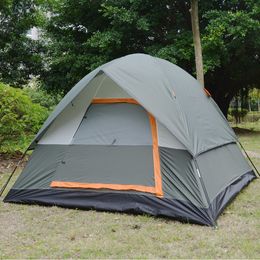 Tents and Shelters Upgraded 3-4 Person Camping Tent Double Layer Waterproof Tear-resistant Plaid Fabric Outdoor Hiking Tourist Tent 3 Season Tent 230526