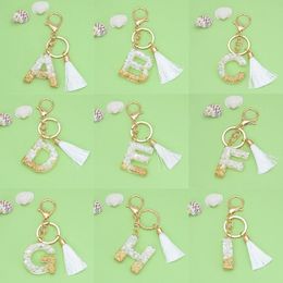 Fashion 26 Letters Resin Keychains for Women Cute Bag Pendant Charms Handbag Accessories Tassel Car Key Rings
