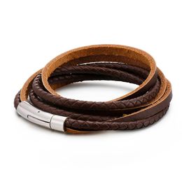 Tennis Bracelets Mens Cool Stainless Steel Multi - Layer Cowhide Leather Fashion Jewelry Bracelet Bangle