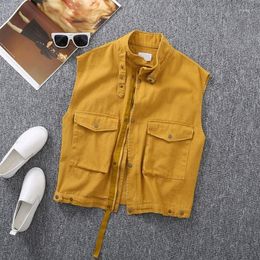 Women's Vests Women Summer Solid Colour Sleeveless Vest Safari Cargo Denim Jacket Pockets Loose Fit Female Casual Outwear Waistcoat Gilet 3XL