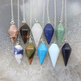 Pendant Necklaces Natural Stone Quartz Healing Pendulum Gem Silver Plated For Divination Cone Crystal Hexagonal Pointed Necklace Jewellery