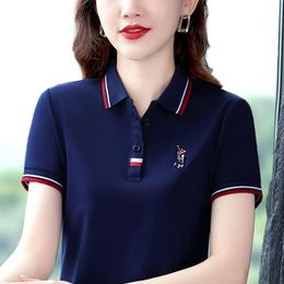 Shirts Summer New Womens Horse Logo Short Sleeve Polos Shirts Casual Womens Casual Lapel Polos Shirts Fashion Slim Tops