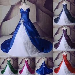 Vintage Royal Blue com vestido de noiva branco 2023 Elegante uma linha Gothic Lace Country Vestidos de noiva do espartilho Pleat Garden Vestidos de Novia Robe de Mariee Femme